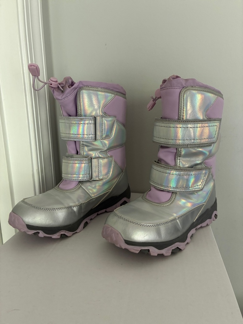 Lands' End Kids Silver & Lilac Iridescent Snow Boots